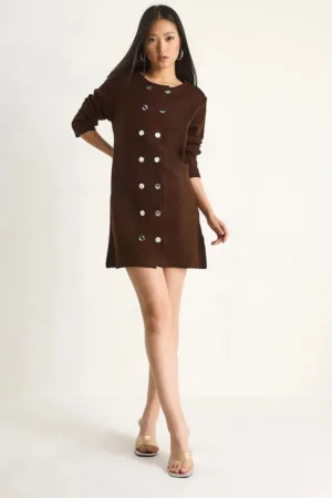 Rochie Mini -  Tricot - cu nasturi - Mocha Brown -