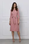 Rochie Mirena roz tip camasa cu cordon in talie