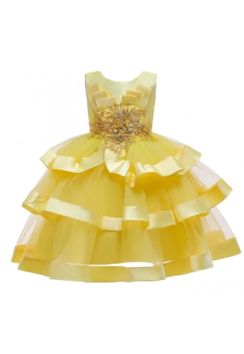 Rochie Model Cu Volane - Eleganta - Fara maneca - Galben