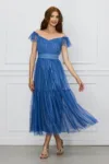 Rochie Moze albastra din tull cu fir lurex