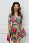 Rochie Moze cu imprimeu multicolor si volane