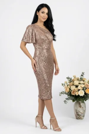 Rochie Moze din paiete rose-auriu