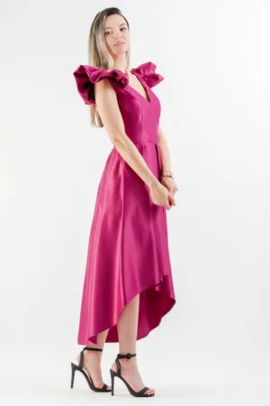 Rochie Moze eleganta asimetrica din tafta cu buzunare laterale