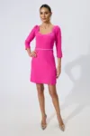 Rochie Moze eleganta cu perle si crepeu pe picior Janice Fucsia