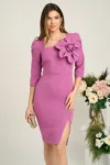 Rochie Moze eleganta din stofa lila cu floare maxi pe bust