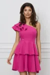 Rochie Moze fucsia cu volane si un umar gol