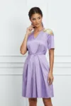 Rochie Moze lila cu broderie florala la umeri