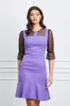 Rochie Moze lila cu dantela neagra la maneci si bust
