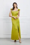 Rochie Moze lunga lime cu broderie la bust