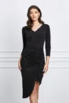 Rochie Moze neagra cu glitter si fronseu pe fusta