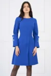 Rochie Moze office din stofa albastra cu mansete maxi