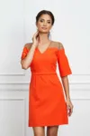 Rochie Moze orange cu tull si buline la bust