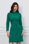 Rochie Moze verde cu nasturi si buzunare decorative