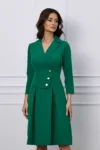 Rochie Moze verde cu nasturi si peplum pe talie