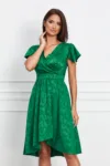 Rochie Moze verde din satin cu imprimeu discret si crepeu