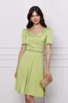 Rochie Moze verde lime din satin cu strasuri in talie