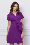 Rochie Moze violet cu funda si peplum in talie