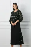 Rochie Nicoleta neagra cu buline verzi metalizate