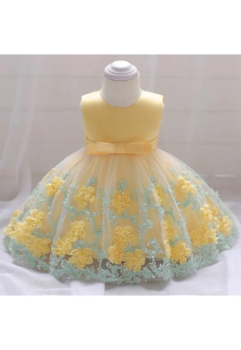 Rochie Ocazie Model AL 11635 Gradina de flori - Galben - 9-12 luni -