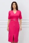 Rochie Ramona fucsia cu fermoar la bust si curea in talie