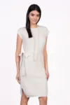 Rochie Sabrina ivory din tricot fara maneci cu cordon in talie