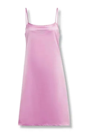Rochie Satinata Cu Logo Si Bretele -
