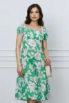 Rochie Simona verde cu imprimeu floral alb