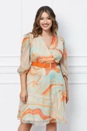 Rochie Sira crem cu imprimeuri orange