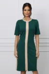 Rochie Sonia verde cu borduri bej si fermoar