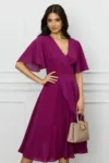 Rochie Sorina magenta vaporoasa cu volan pe fusta