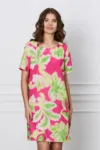 Rochie Stefy fucsia cu imprimeuri verzi