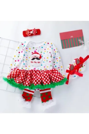 Rochie  Tip Body - Cu Bulinute - Model Mos Craciun - Fete - Maneca lunga - Multicolor - 9-12 luni -