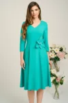 Rochie Viada din triplu voal verde cu floare maxi in talie
