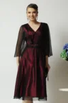 Rochie Viada din voal magenta cu broderie pe bust