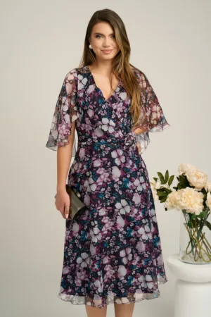 Rochie Viada din voal neagra cu flori fucsia