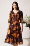 Rochie Viada din voal negru cu dublura maro si imprimeuri