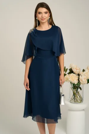 Rochie Viada eleganta din voal bleumarin cu capa la bust
