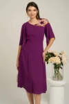 Rochie Viada eleganta din voal magenta cu broderie la bust