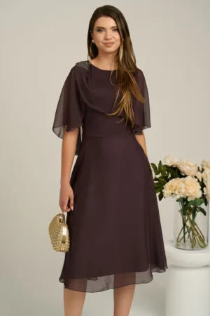 Rochie Viada eleganta din voal maro cu capa la bust