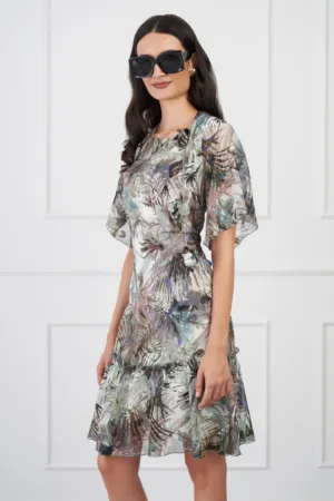 Rochie Viada kaki cu imprimeuri si accesoriu