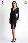 Rochie Xara de ocazie conica cu nod in talie si slit pe picior