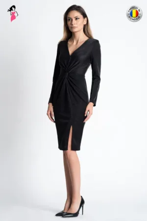 Rochie Xara de ocazie conica cu nod in talie si slit pe picior