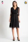 Rochie Xara de ocazie midi din tulle plisat cu buline aurii