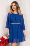 Rochie albastra Ada din voal lejera cu maneci evazate by InPuff
