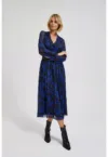 Rochie albastra cu imprimeu floral si curea
