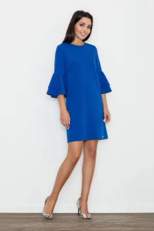 Rochie albastra - cu maneci volan - poliester