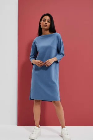 Rochie  albastru închis - trapezoidală - maneci 3/4 - mărime