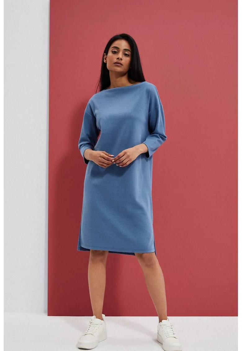 Rochie albastru închis - trapezoidală - maneci 3/4 - mărime