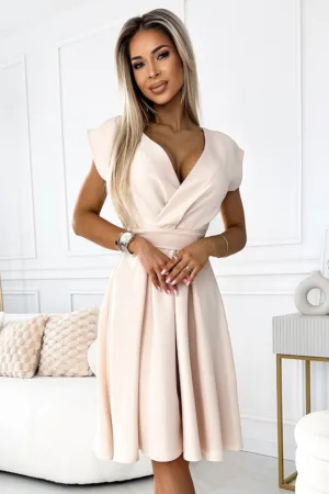 Rochie ampla cu decolteu si curea - Bej