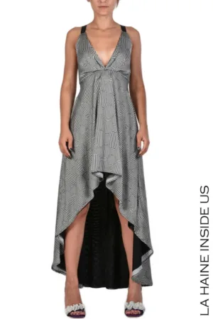 Rochie asimetrica cocktail - inchidere prin fermoar la spate si talie elastica